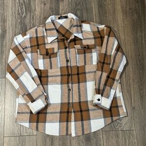 Plaid Button-Up Jacket in Brown and White